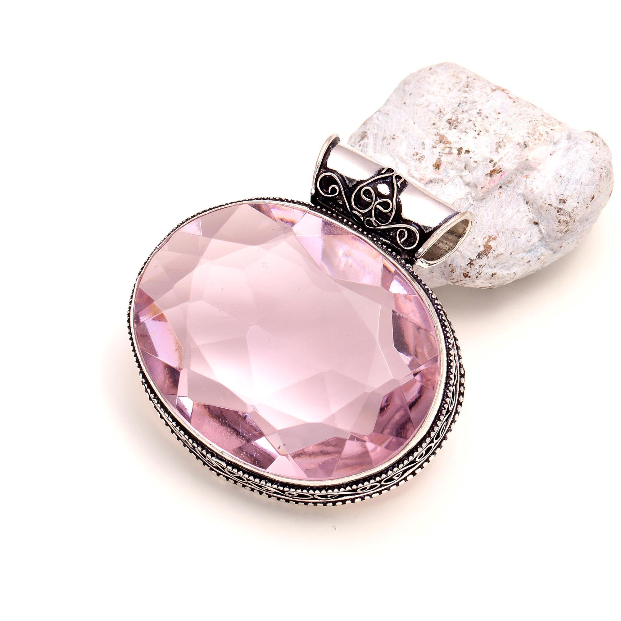 Pink Morganite Gemstone Handmade 925 Sterling Silver Jewelry Oval Cut Pendant