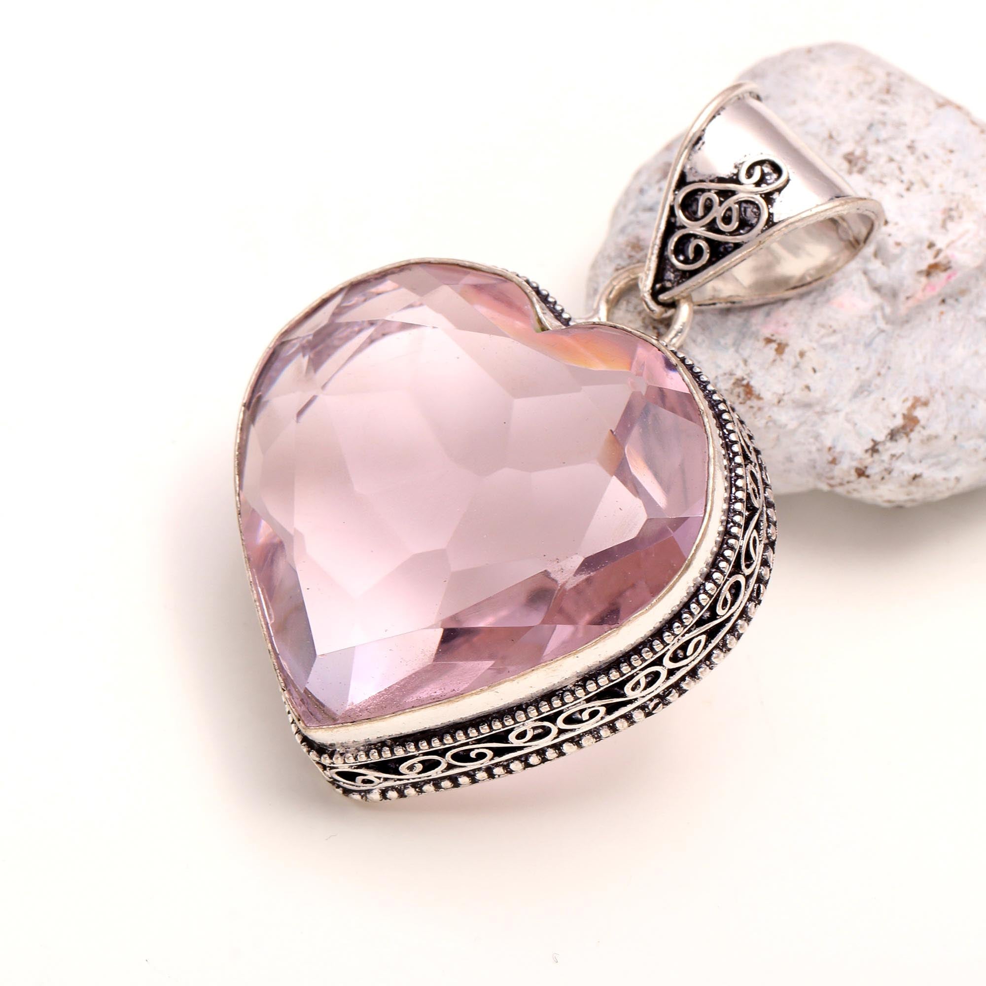 Pink Kunzite Gemstone Handmade 925 Sterling Silver Jewelry Heart Cut Pendant