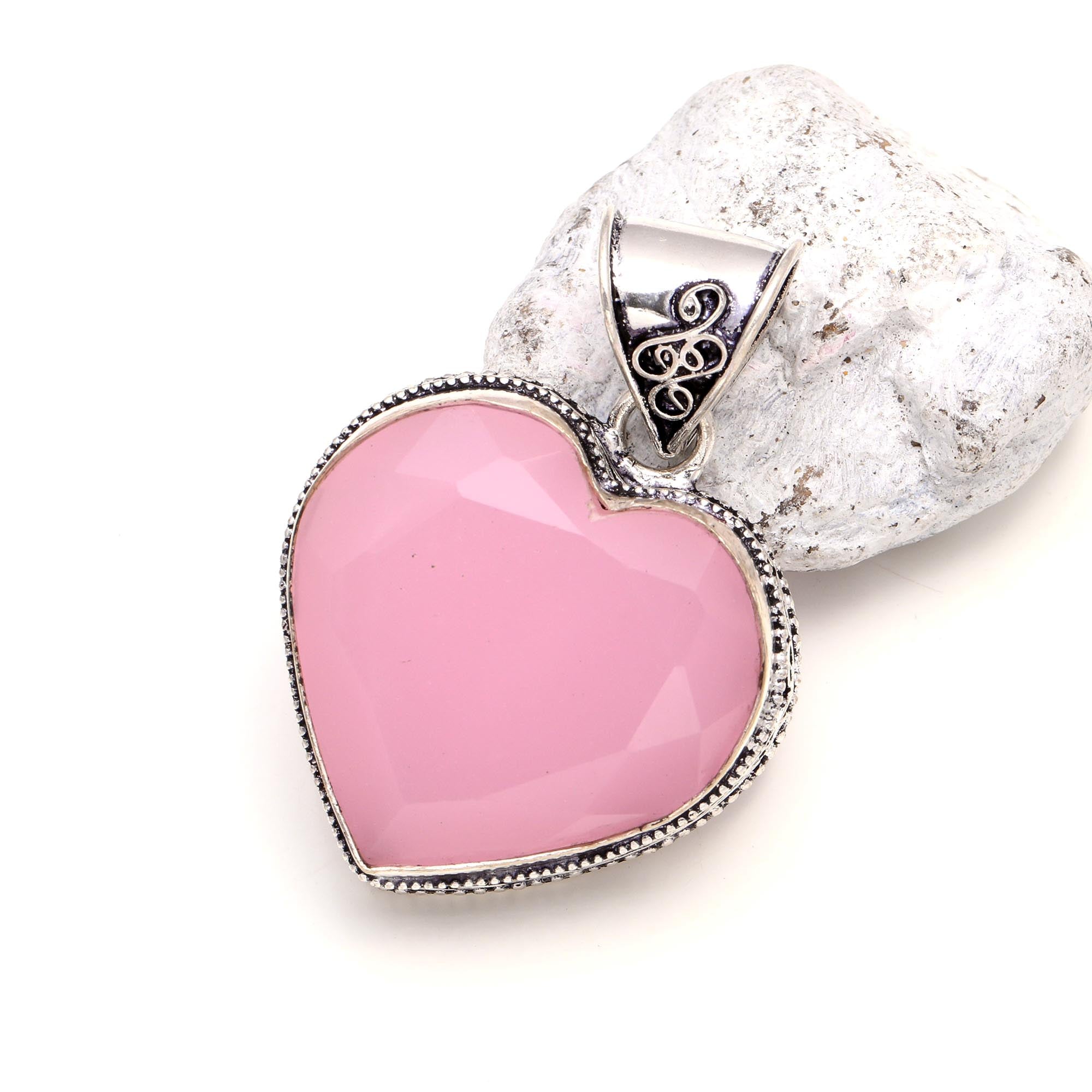 Pink Chalcedony Gemstone Handmade 925 Sterling Silver Jewelry Heart Cut Pendant