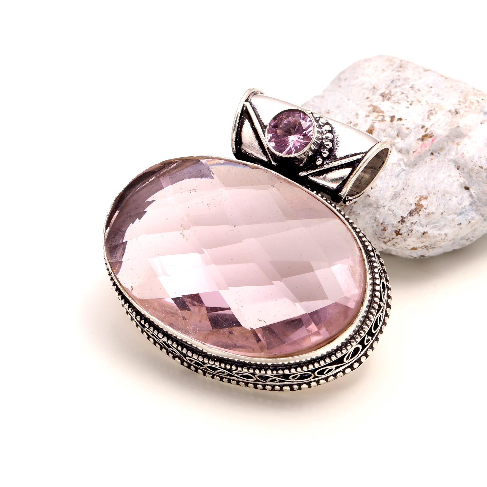 Pink Kunzite Gemstone Handmade 925 Sterling Silver Oval Cut Jewelry Pendant