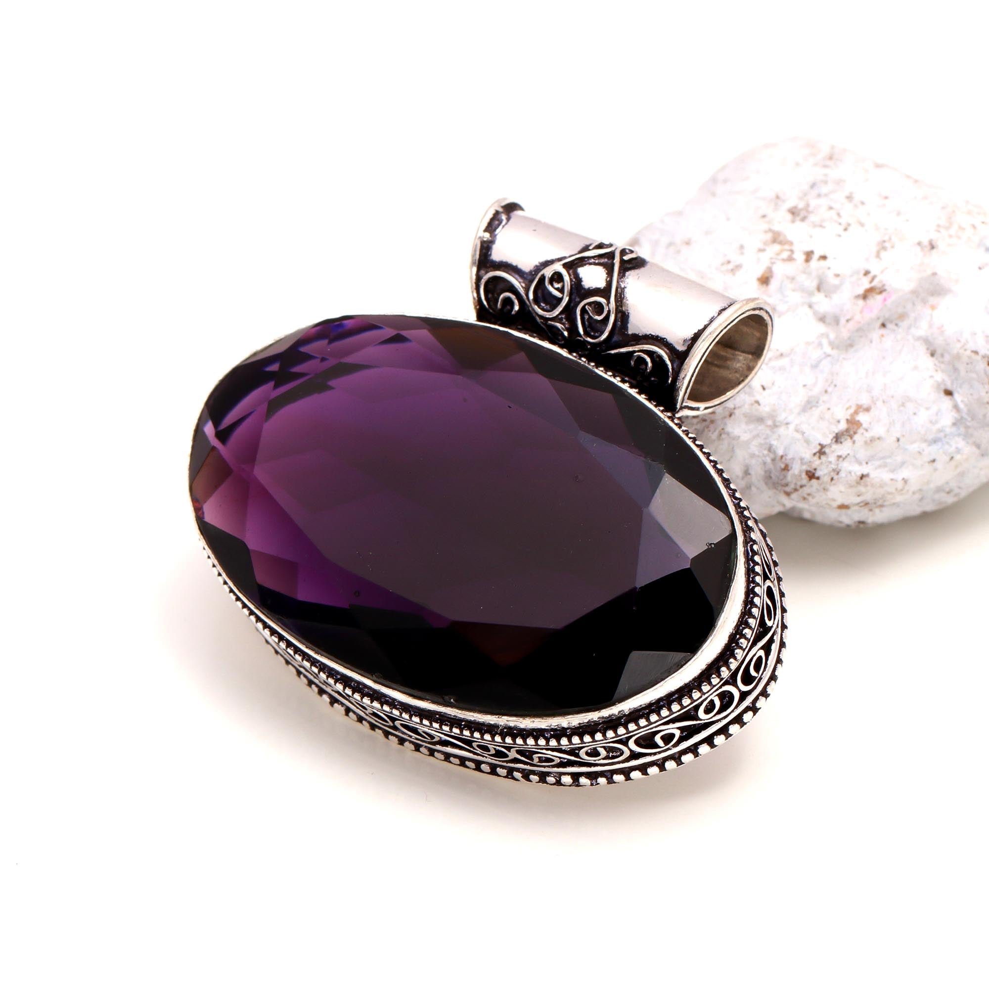 Amethyst Gemstone Handmade 925 Sterling Silver Oval Cut Jewelry Pendant