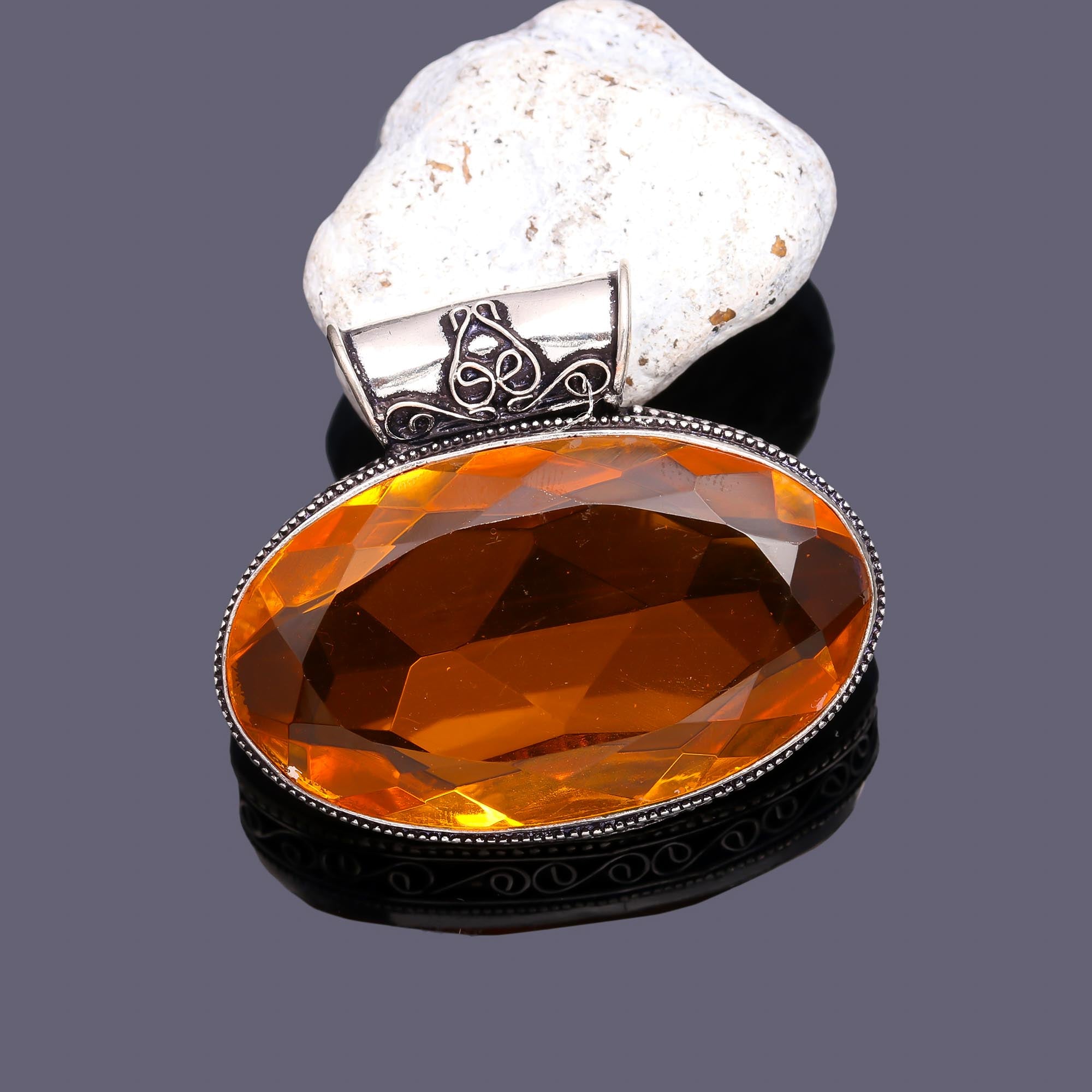 Citrine Gemstone Handmade 925 Sterling Silver Oval Cut Jewelry Pendant