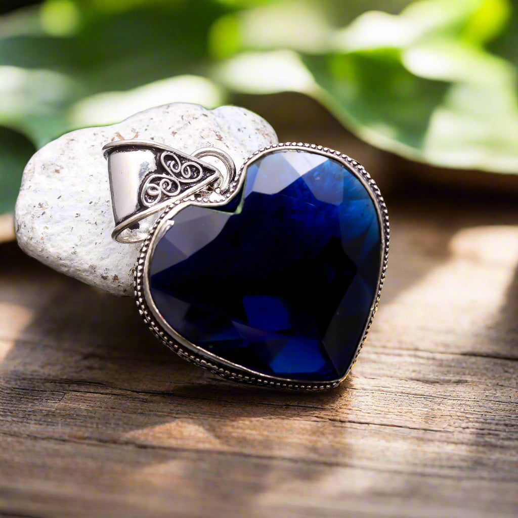 Blue Tanzanite Gemstone Handmade 925 Sterling Silver Jewelry Heart Cut Pendant