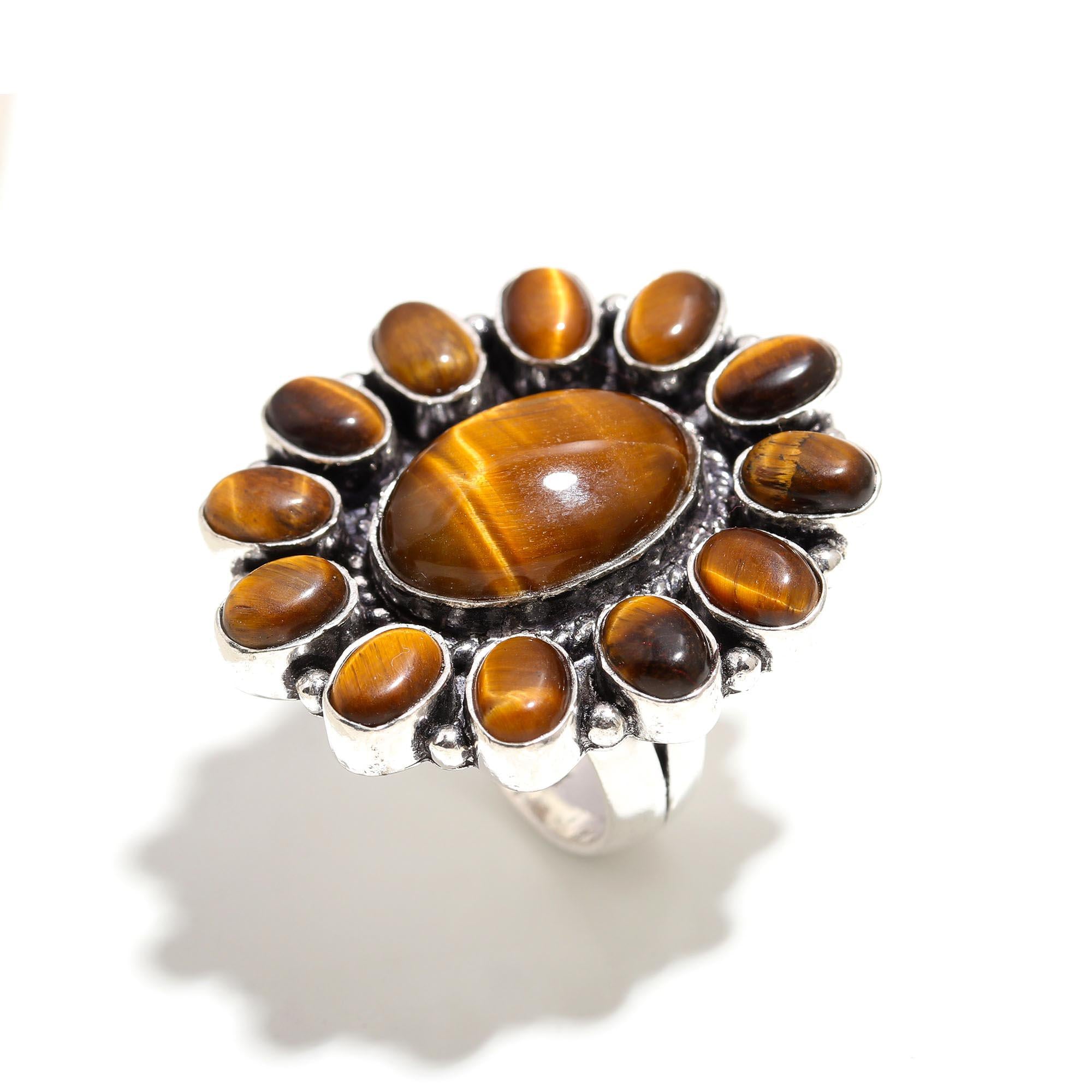 Vintage Tiger's Eye Statement Ring – Bohemian Silver Jewelry