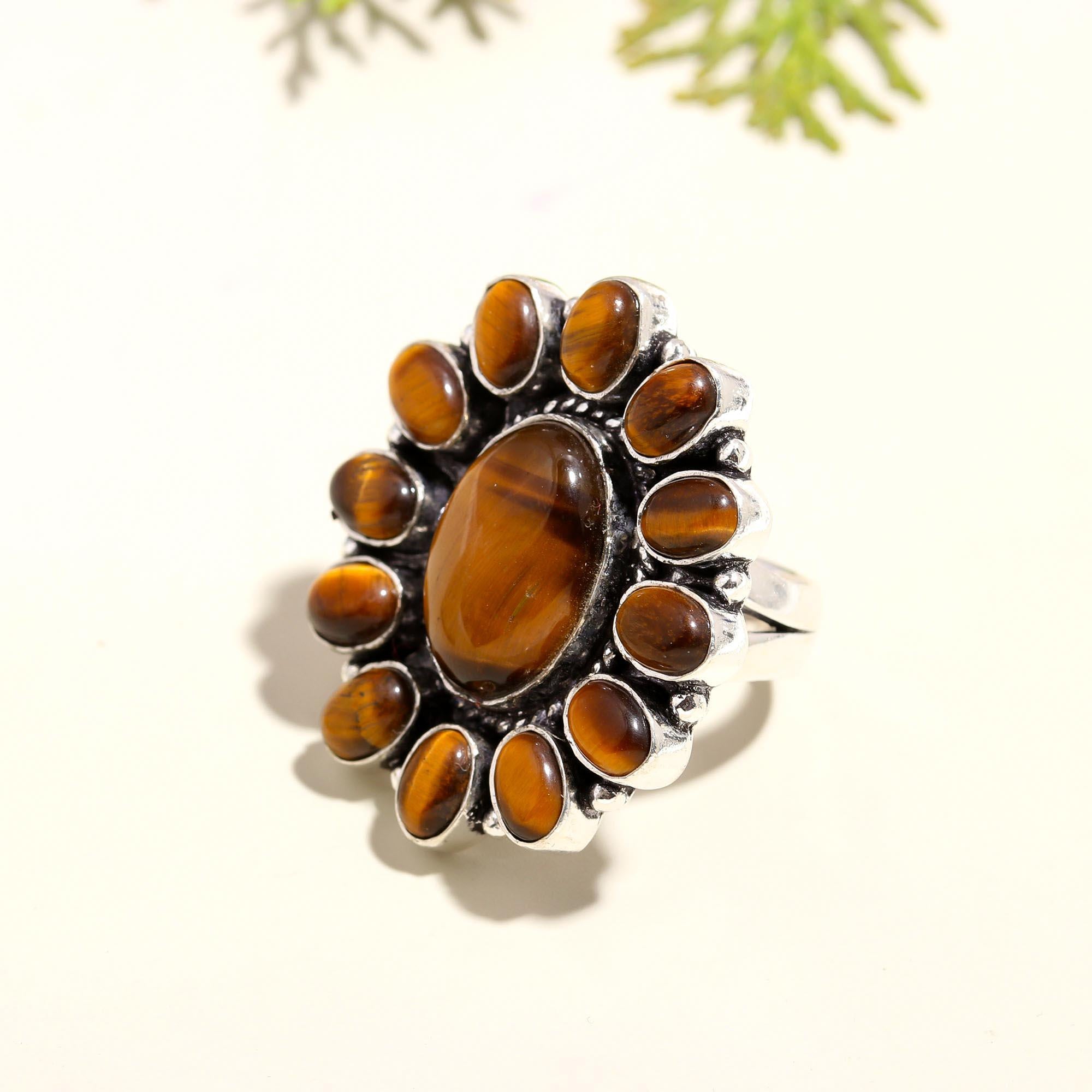 Vintage Tiger's Eye Statement Ring – Bohemian Silver Jewelry