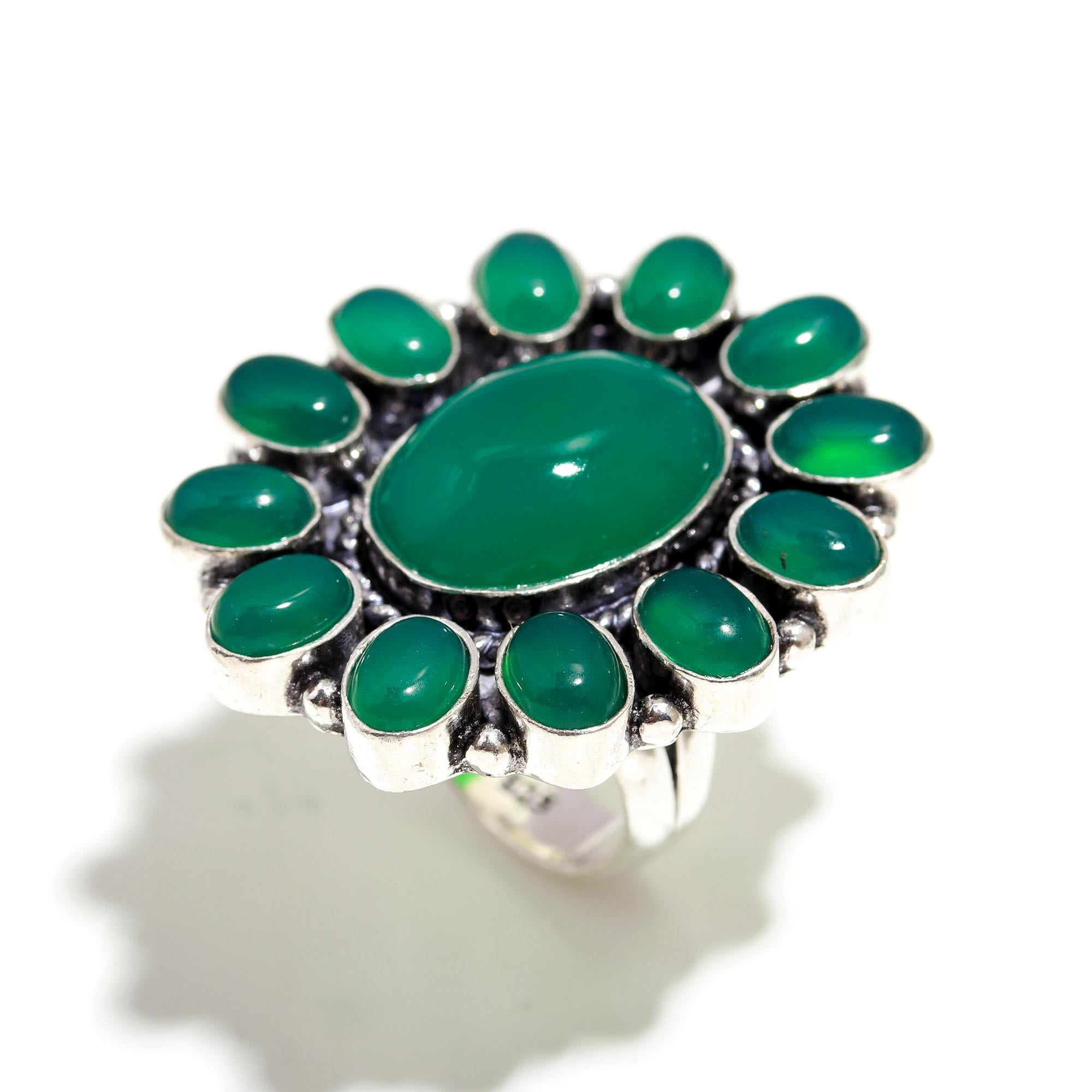 Green Onyx Vintage Boho Ring – Handmade Silver Statement Jewelry