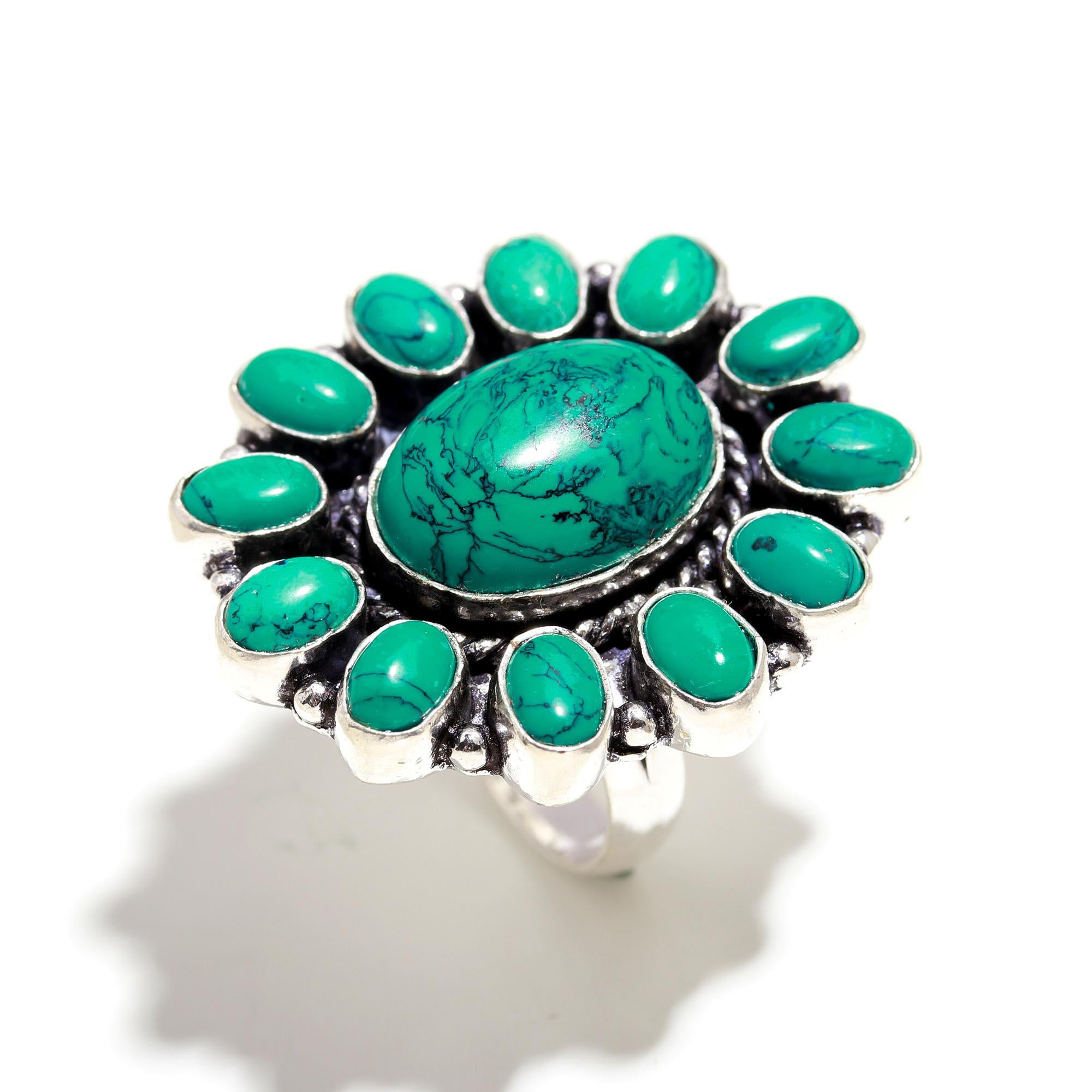 Turquoise Vintage Boho Ring – Handmade Silver Statement Jewelry