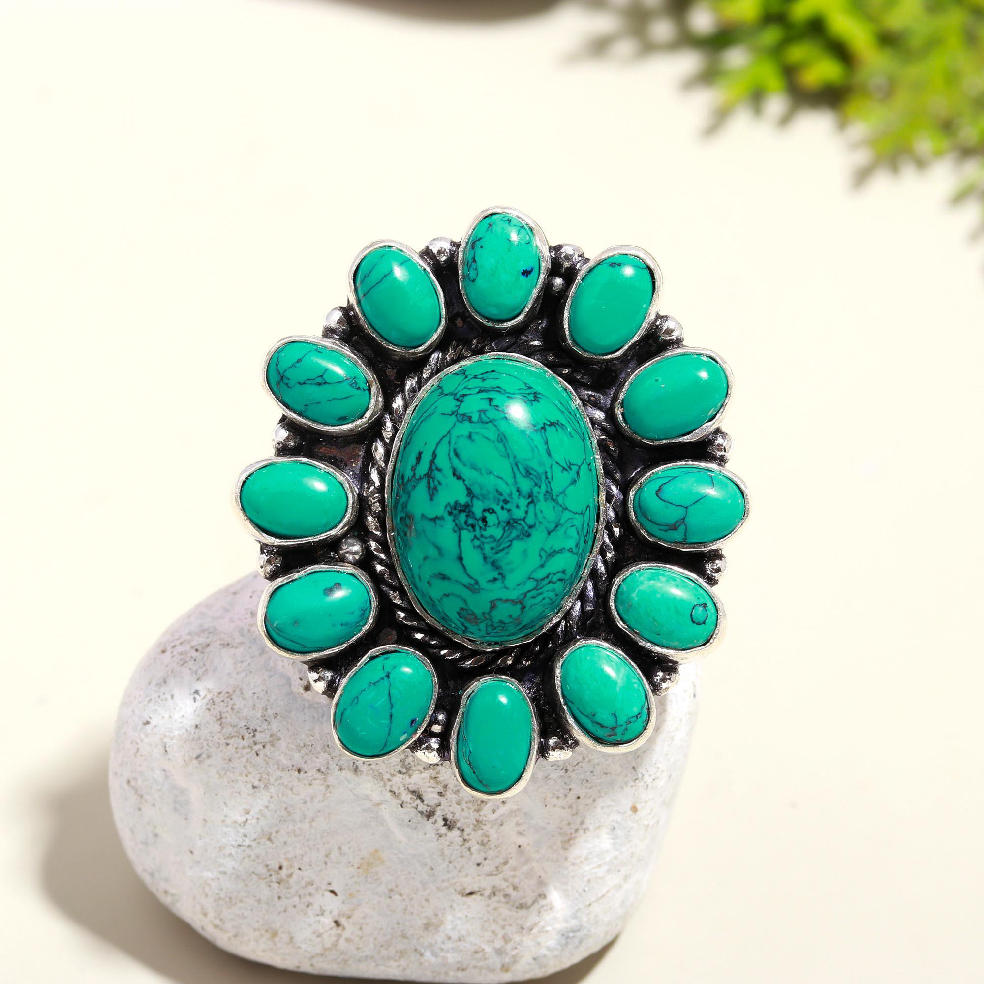 Turquoise Vintage Boho Ring – Handmade Silver Statement Jewelry