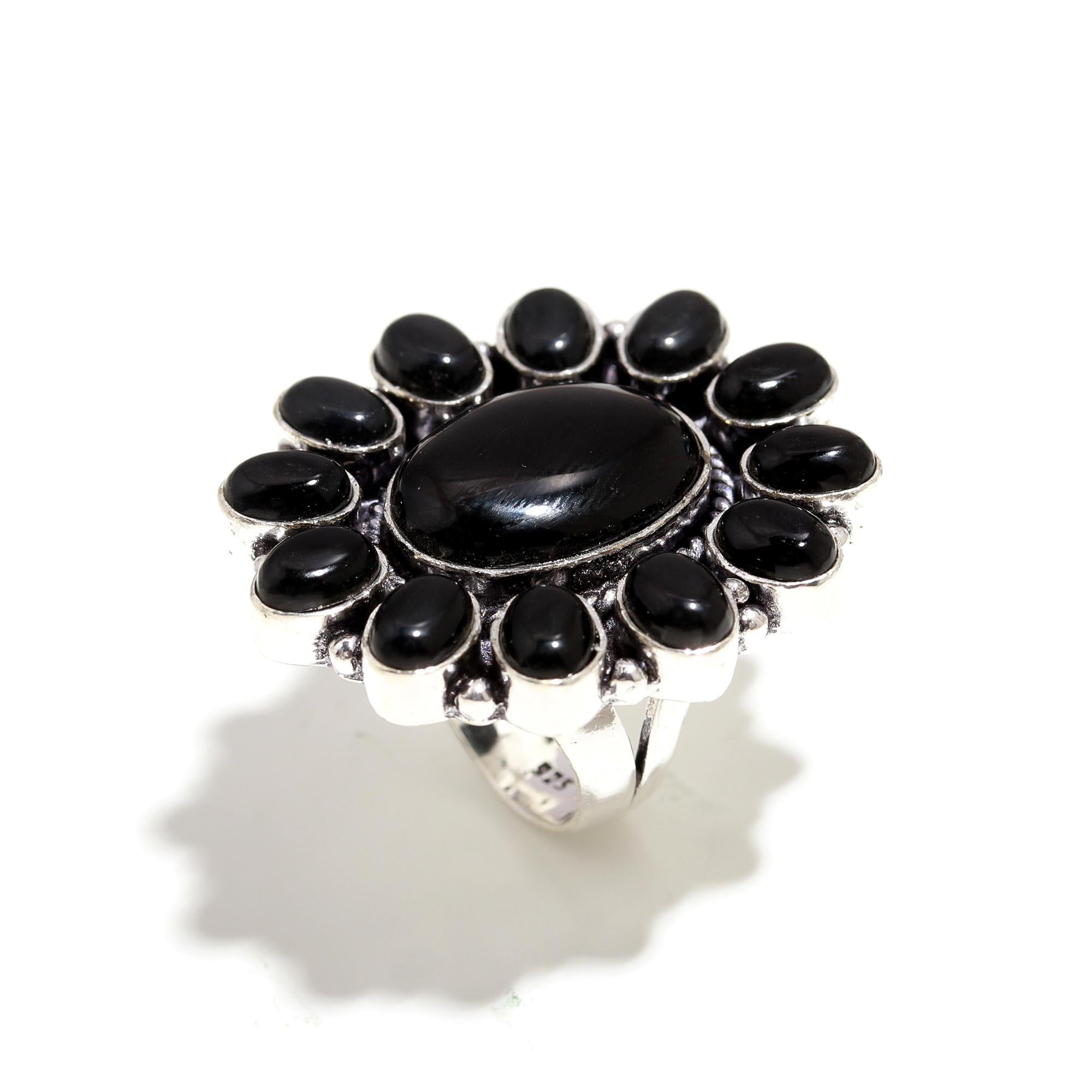 Black Onyx Vintage Statement Ring – Handmade Silver Gothic Boho Jewelry