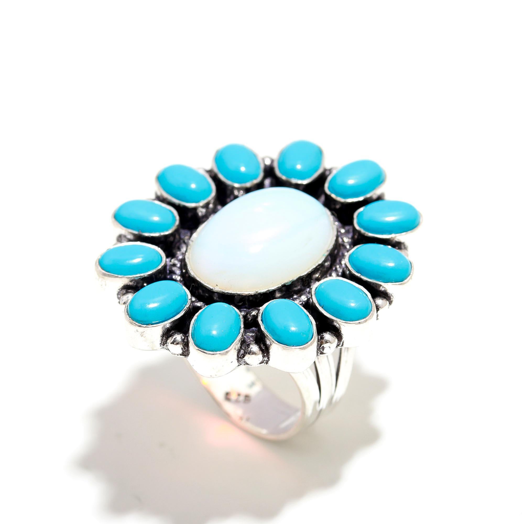 Vintage Opal and Turquoise Ring – Handmade Boho Statement Jewelry