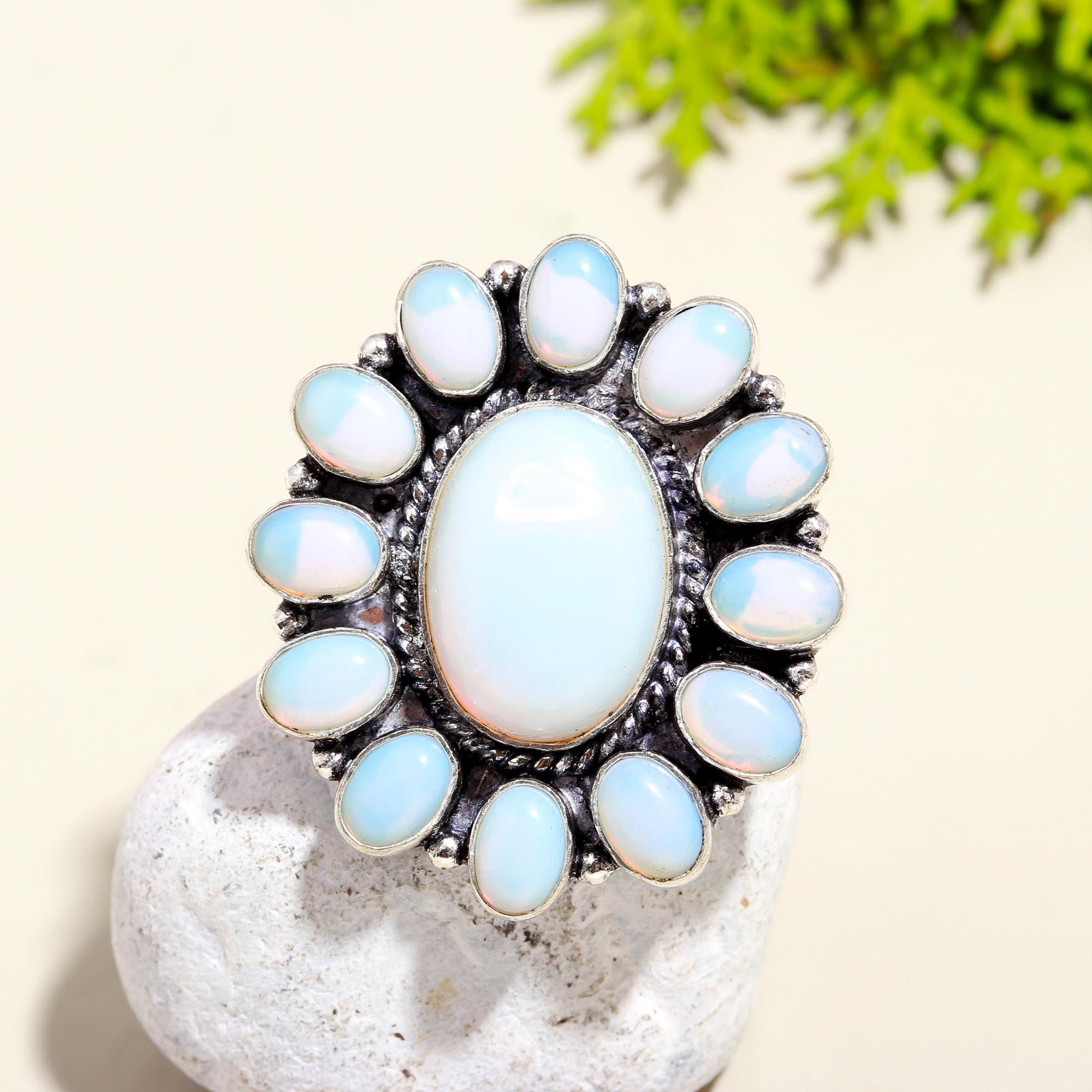 Vintage Silver Ring with Opal Gemstones