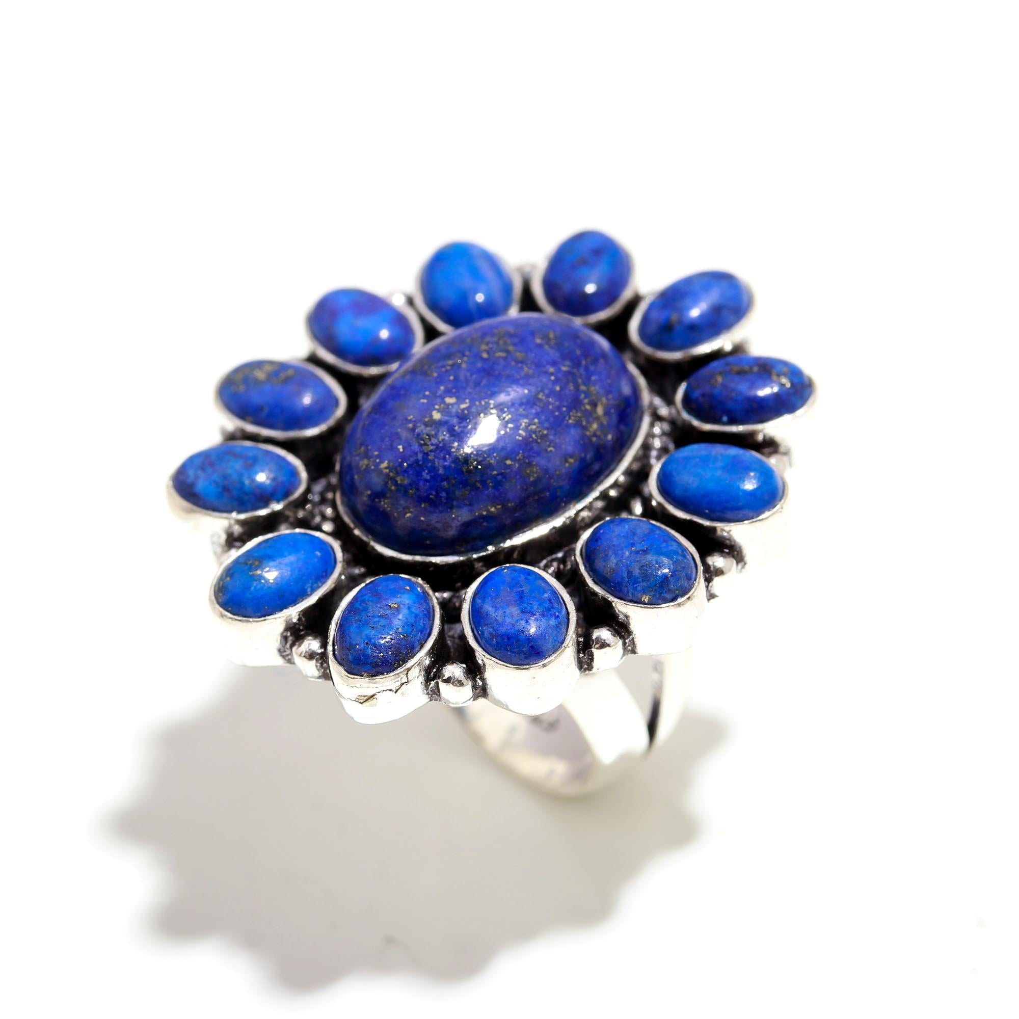 Lapis Lazuli Statement Ring – Handmade Sterling Silver Vintage Boho Jewelry