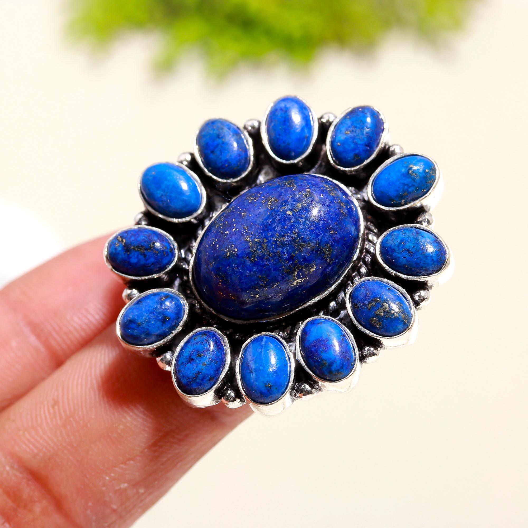 Lapis Lazuli Statement Ring – Handmade Sterling Silver Vintage Boho Jewelry