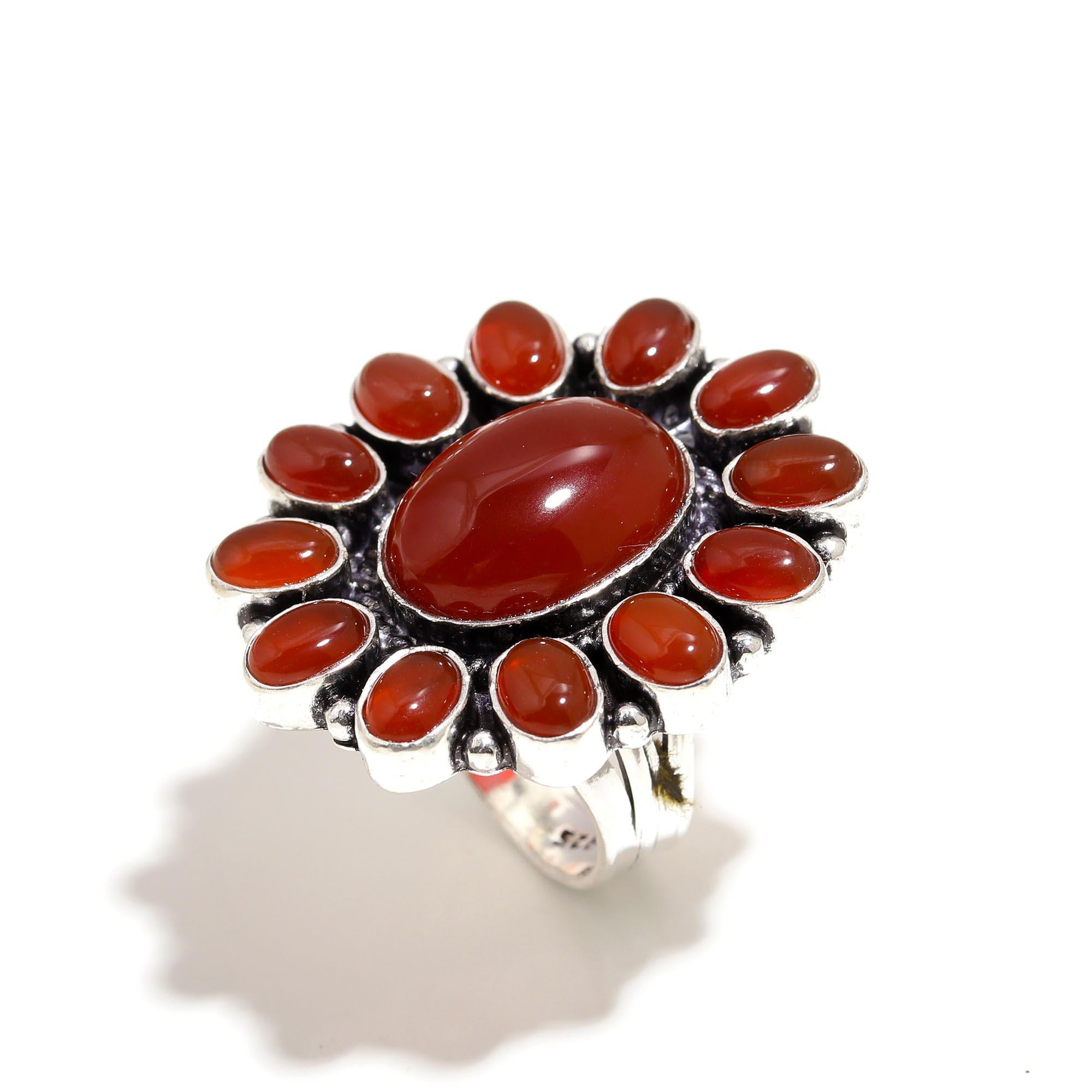 Vintage Red Carnelian Gemstone Ring in Silver Setting