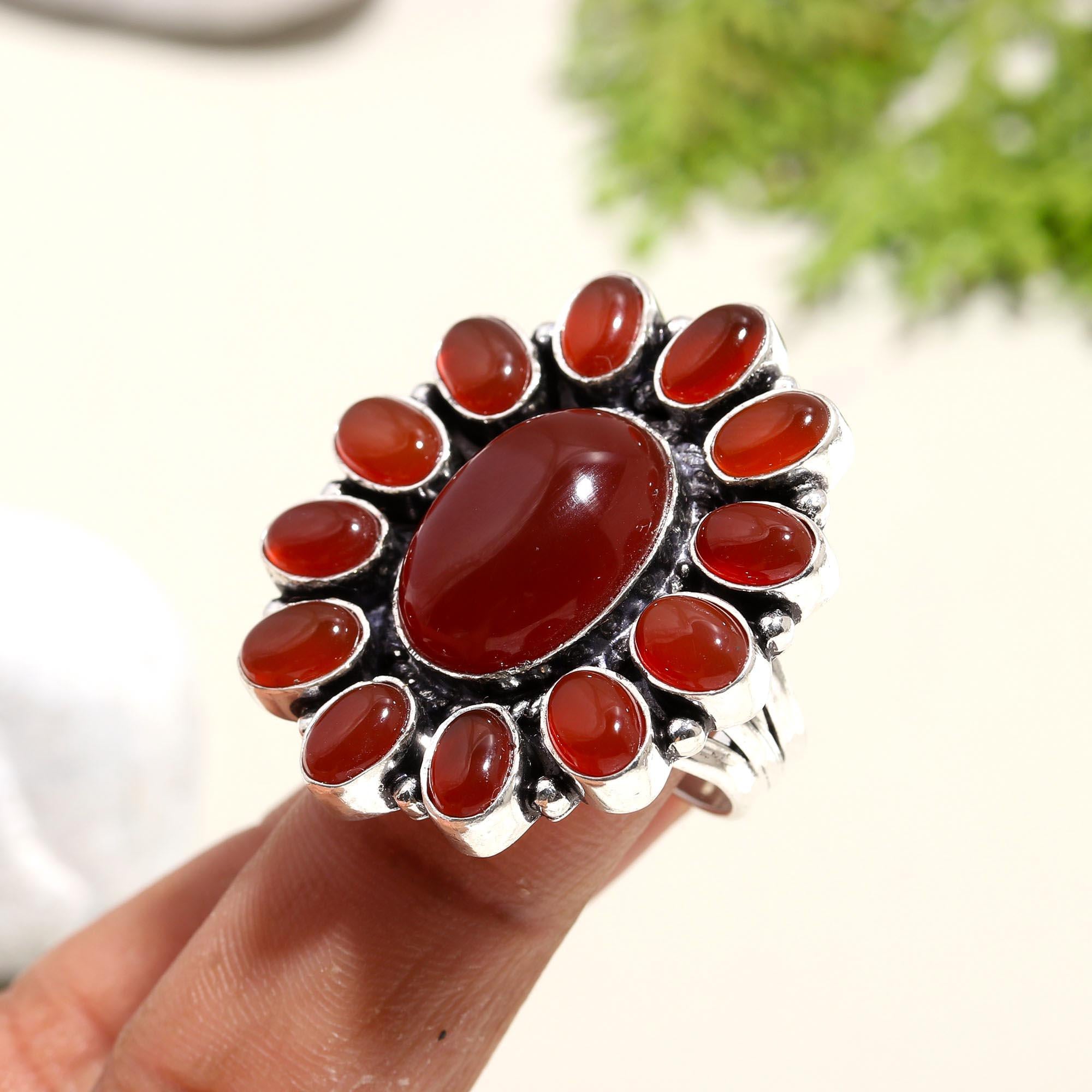 Vintage Red Carnelian Gemstone Ring in Silver Setting